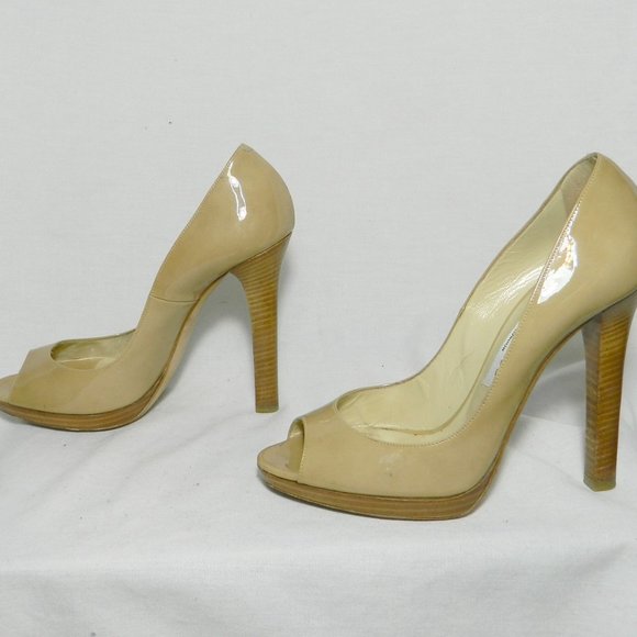 Jimmy Choo Tan Nude Patent Leather Peep Toe EU 39 - Picture 5 of 9